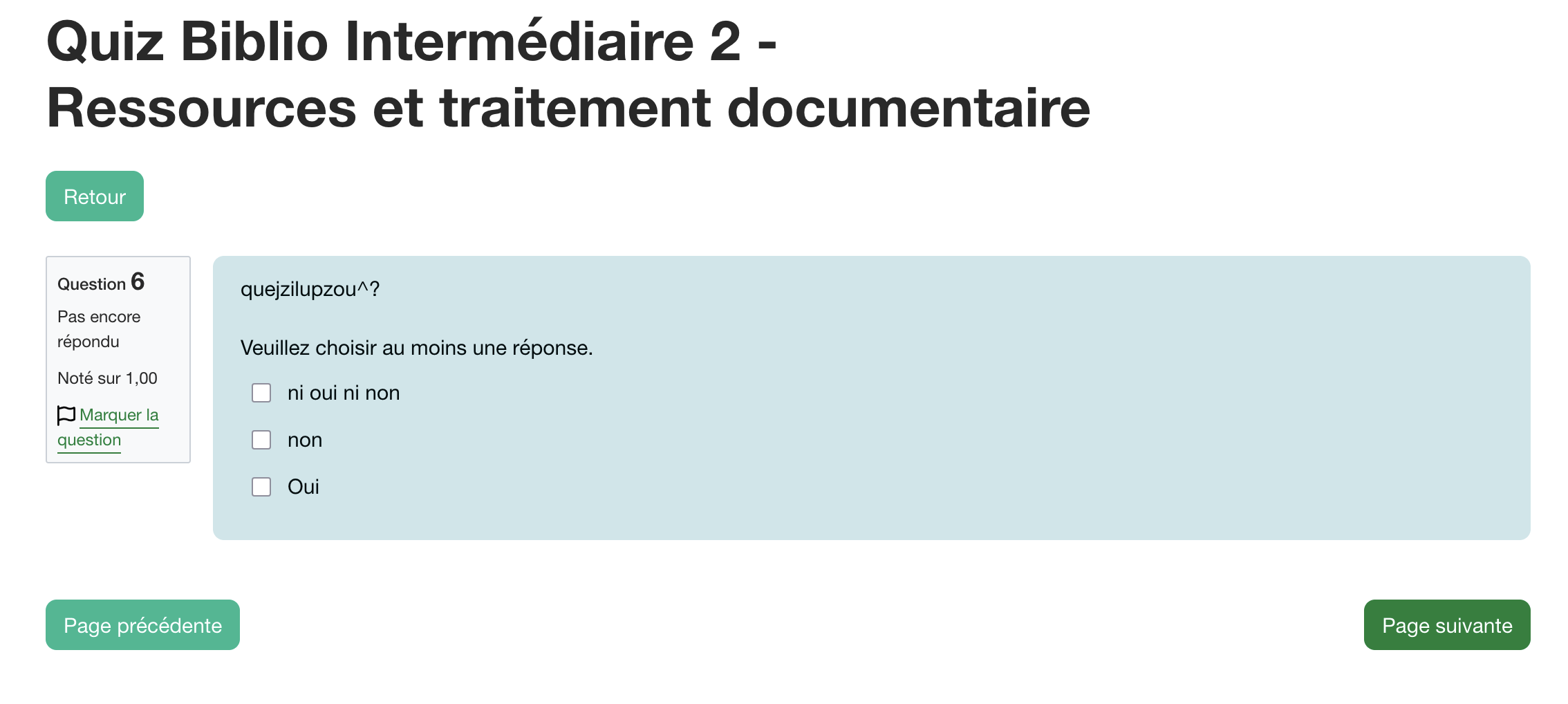Question de quiz